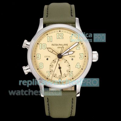 PPF Super Clone Patek Philippe Calatrava Pilot Travel Time 5524G Ivory Dial Watch 